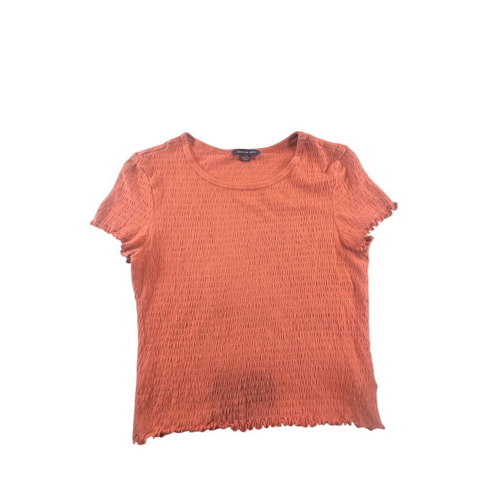 American Eagle Smocked Short Sleeve Top Rustโ Orange Lettuce Trim Size S